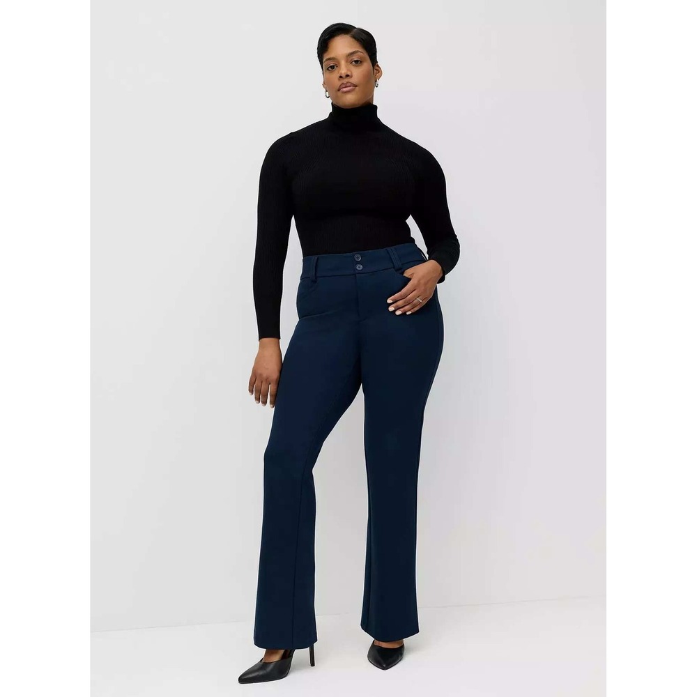 Torrid Navy Textured‎ Slim Flare Studio Luxe Trousers Pants Size 16 NWT